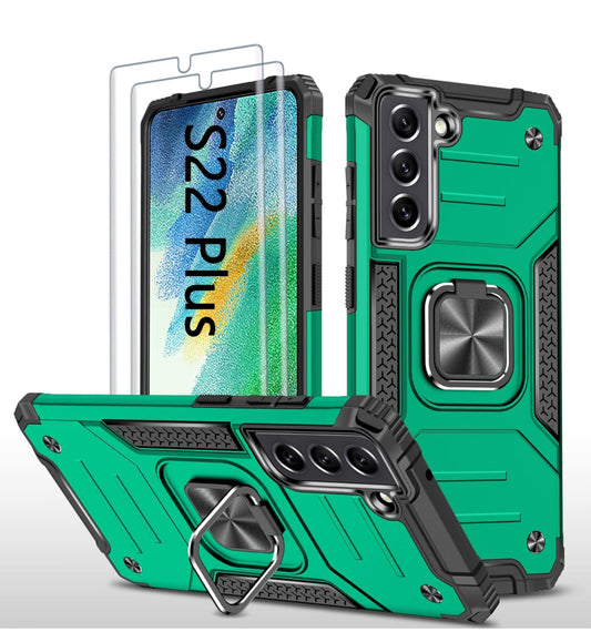 AYMECL Funda para Samsung Galaxy S22 Plus con 2 unidades de protección de pantalla de TPU flexible autorreparable, grado militar, doble a prueba de golpes, con función atril para Galaxy S22 Plus 5G, color verde oscuro