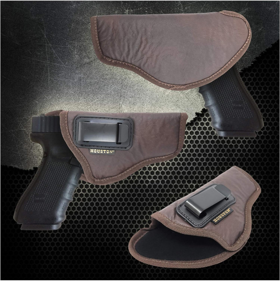 Funda de pistola de cintura interior marrón para hombres/mujeres para Sig P250 / P320 Sub Comp, 224, FNS 9C, XD Mod. 2-3" 40/45, XD9 Sub Comp, Glock 30/30S/39, Taurus G3. Funda de cuero ecológico de Houston