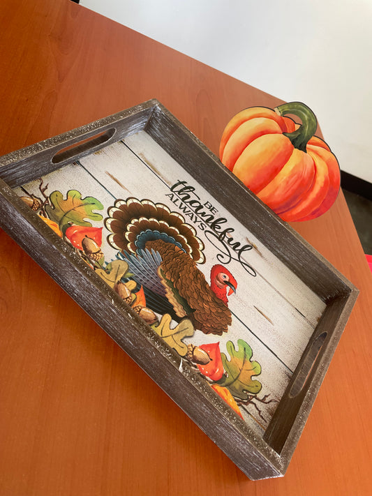 Azafate Be thankfull always con adornos de calabaza removible