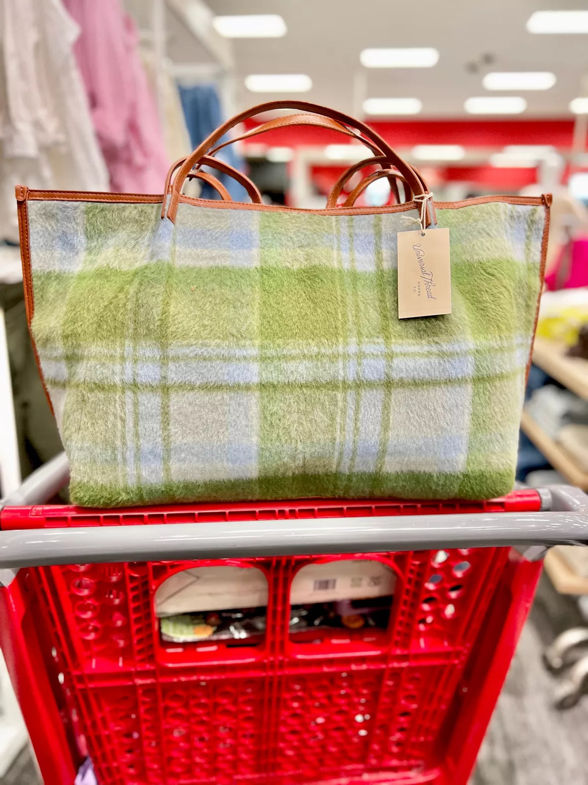 Bolso de mano artesanal a cuadros - verde - Universal Thread