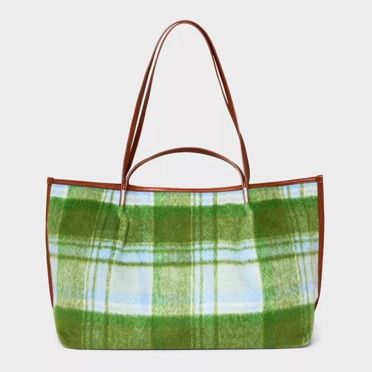 Bolso de mano artesanal a cuadros - verde - Universal Thread
