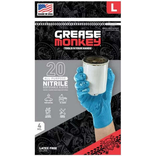 Guantes desechables de Grease Monkey, guantes de nitrilo, multiusos, sin látex, azul, grande, 20 unidades