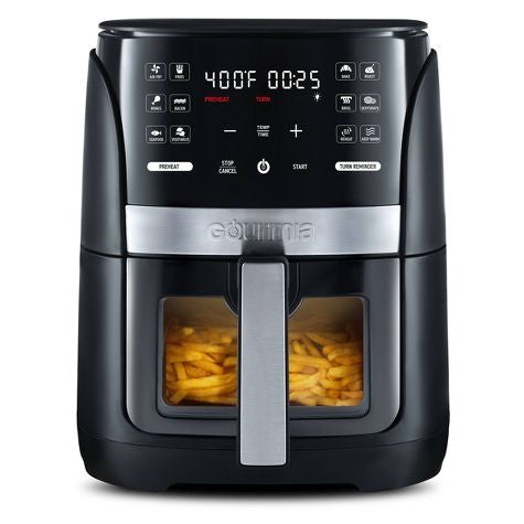 Freidora de aire de ventana digital Gourmia 6-Qt con 12 ajustes preestablecidos y cocina guiada negra