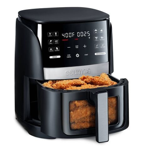 Freidora de aire de ventana digital Gourmia 6-Qt con 12 ajustes preestablecidos y cocina guiada negra