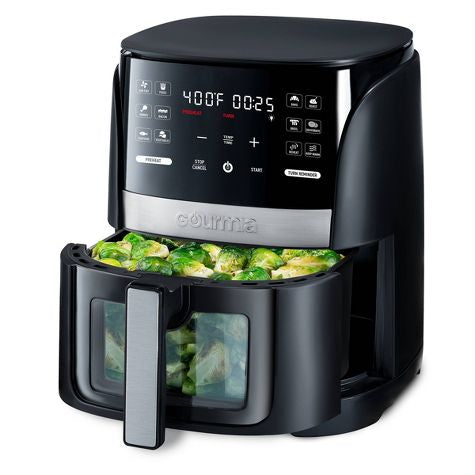 Freidora de aire de ventana digital Gourmia 6-Qt con 12 ajustes preestablecidos y cocina guiada negra