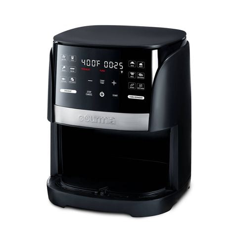 Freidora de aire de ventana digital Gourmia 6-Qt con 12 ajustes preestablecidos y cocina guiada negra