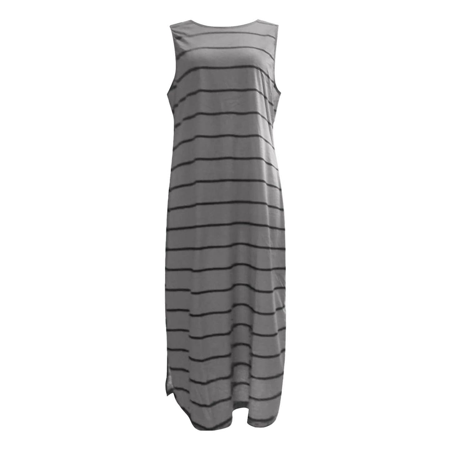 Vestido largo liso a rayas sin mangas vacaciones abertura lateral casual suelto vestido talla XXL