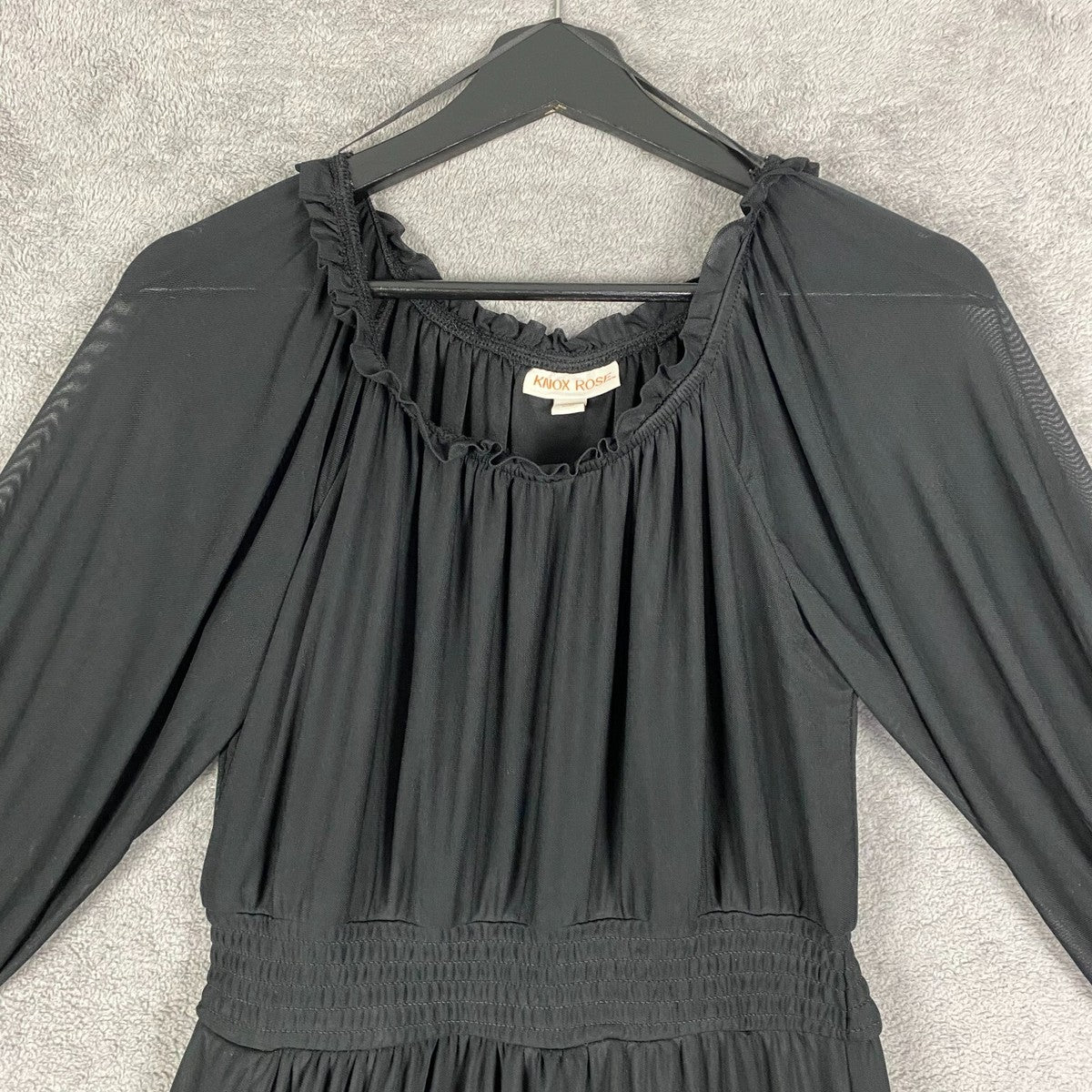 Maxi Vestido Knox Rosa Mujer talla XS Negro Manga Larga Volantes Cuello Plisado Línea A Modesto