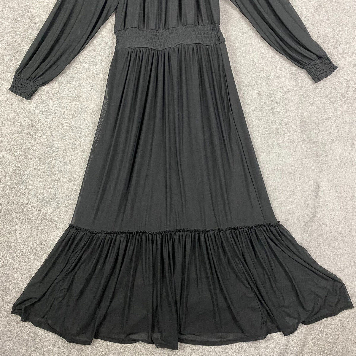 Maxi Vestido Knox Rosa Mujer talla XS Negro Manga Larga Volantes Cuello Plisado Línea A Modesto