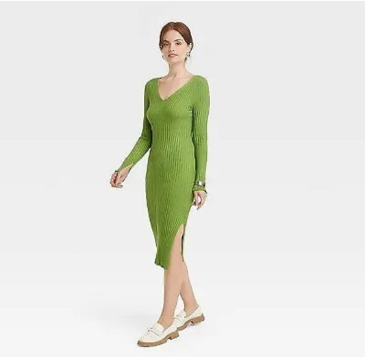 Vestido suéter manga larga para mujer - Un nuevo día verde - talla S