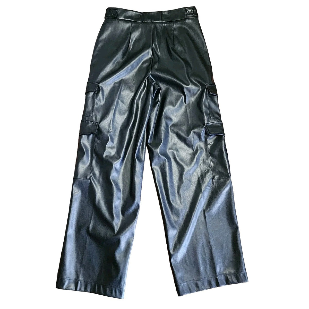 Pantalones tipo Cargo -  Liso -  Negro - cuero sintético- Mujer Talla 14