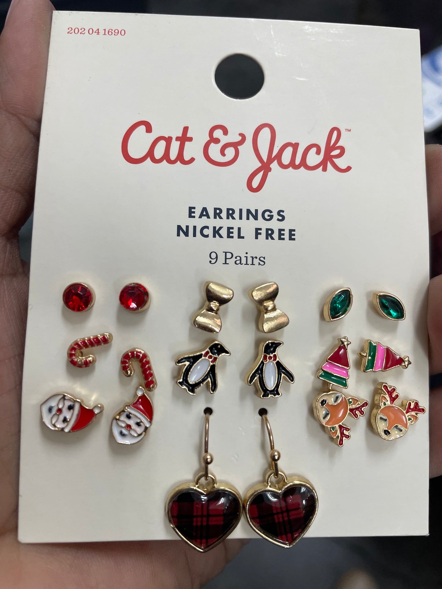 Cat & jack - set de aretes libres de nickel - 9 pares - navideños