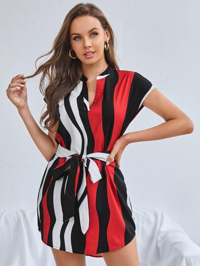 Vestido midi Sin mangas a rayas - SHEIN - talla M