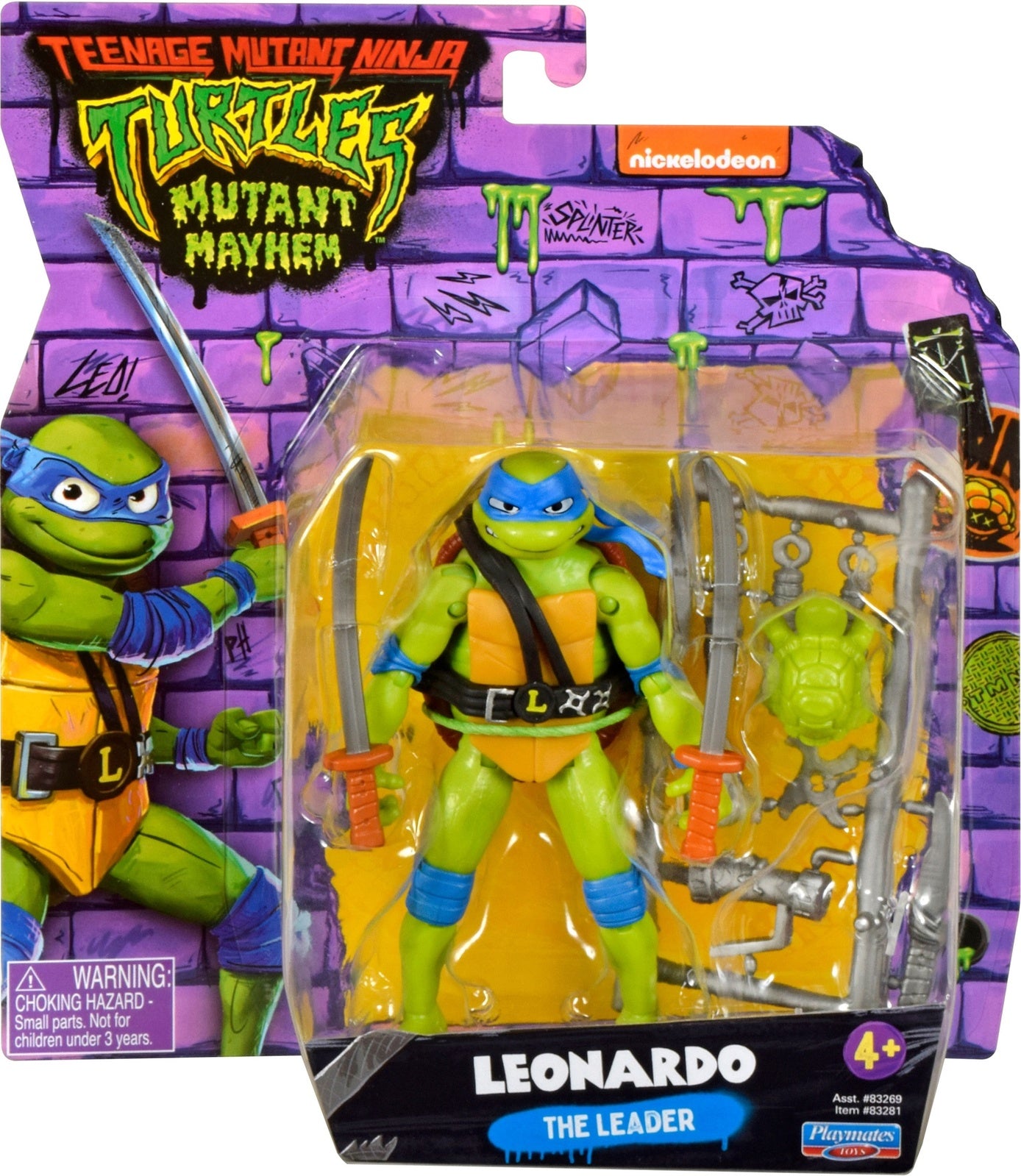 Playmates Teenage Mutant Ninja Turtles: Mutant Mayhem Movie Figura básica de Leonardo de 4,5"