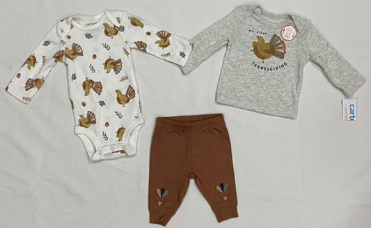 Adorable Carter's Baby Primer Conjunto de Acción de Gracias Body Camisa y Pantalones 3 piezas - Talla 3M