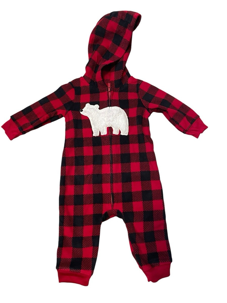 Enterizo Baby Boys Búfalo Cuadros Oso Polar Con Capucha 1 Pieza- Carters Justo one you - talla 9M