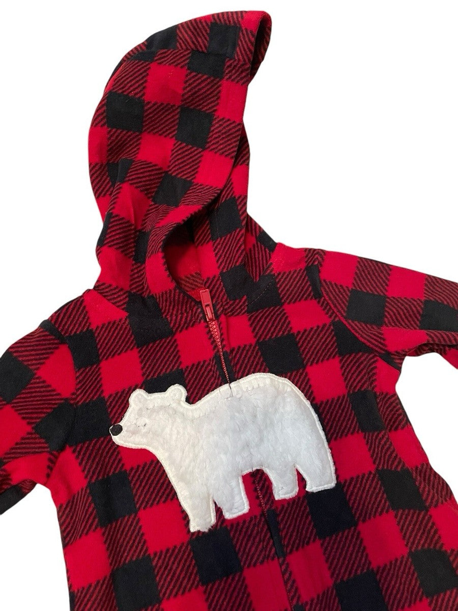 Enterizo Baby Boys Búfalo Cuadros Oso Polar Con Capucha 1 Pieza- Carters Justo one you - talla 9M