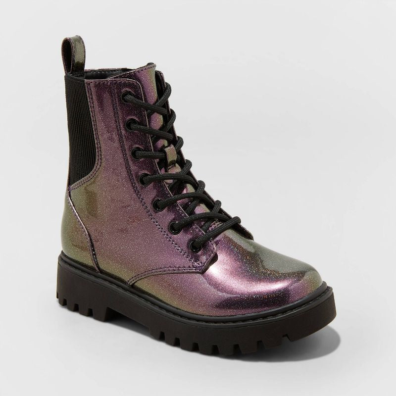 Botas de combate con cordones con cremallera Rochelle Glitter para niñas - art class™ talla 1 US