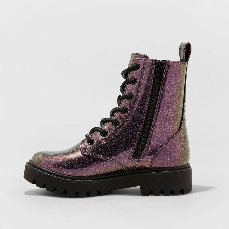 Botas de combate con cordones con cremallera Rochelle Glitter para niñas - art class™ talla 1 US