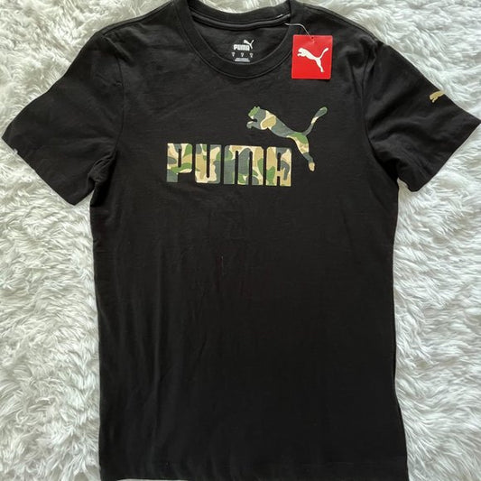 Camiseta de manga corta con gráfico Puma en negro y camuflaje para hombre, talla S