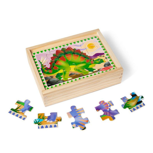 Juego de rompecabezas de madera para niños de Melissa & Doug Dinosaurs en una caja de almacenamiento - 4 piezas