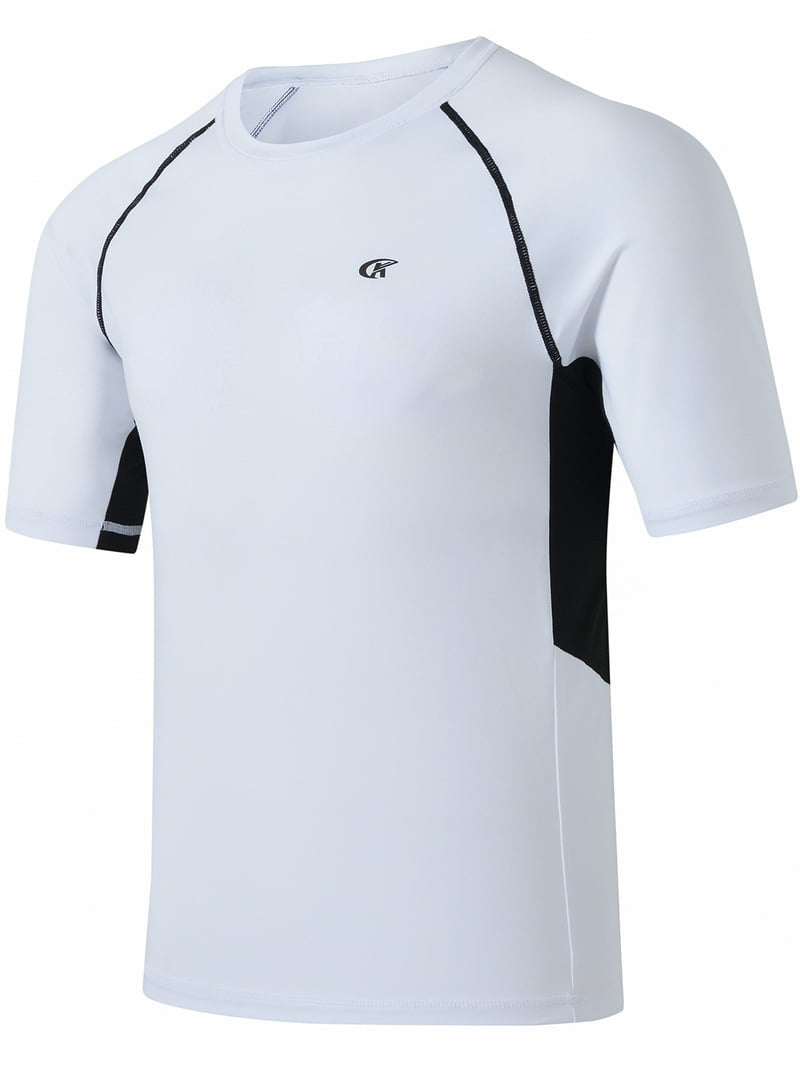Weilanxin Camisas de Natación de Manga Corta para Hombre de Secado Rápido para Correr UPF50+ Protección Solar Top Protector contra Erupciones Blanco - talla L