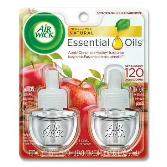 Air Wick Plug in Relleno de aceite perfumado, 2ct, Apple Cinnamon Medley, Ambientador, Aceites esenciales, Aroma de otoño, Decoración de otoño