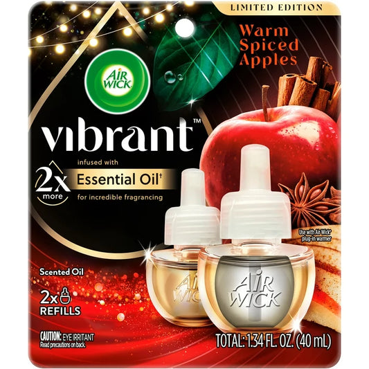 Tapón vibrante de mecha de aire en recarga de aceite perfumado, 2ct, manzanas con especias calientes