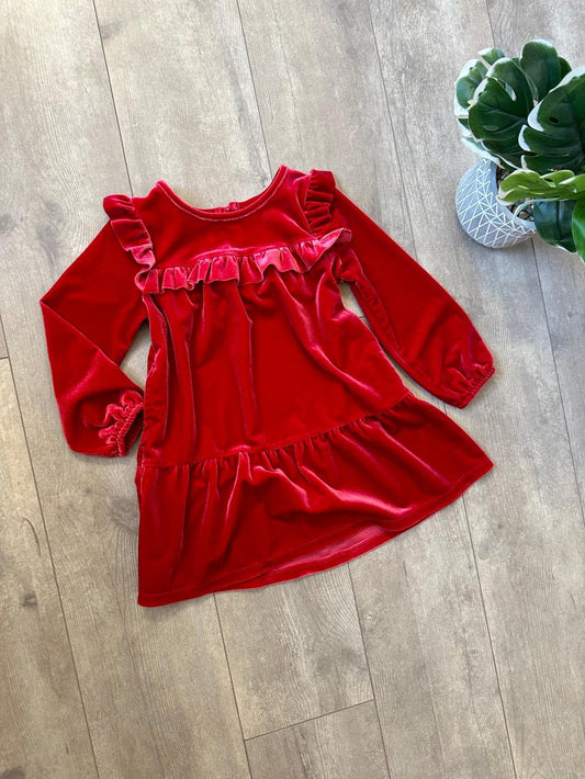 Vestido de terciopelo rojo con volantes - Cat & Jack - Vestido de terciopelo rojo para niña - talla 5T