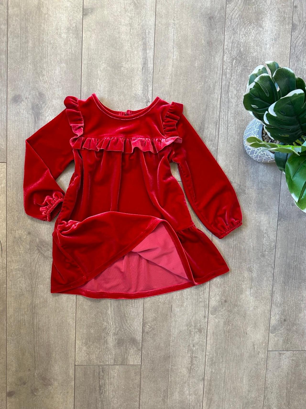 Vestido de terciopelo rojo con volantes - Cat & Jack - Vestido de terciopelo rojo para niña - talla 5T