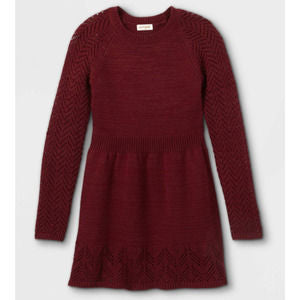 Vestido de suéter de manga larga de crochet para niñas -Cat & Jack- color burdeos, talla S (6/7)