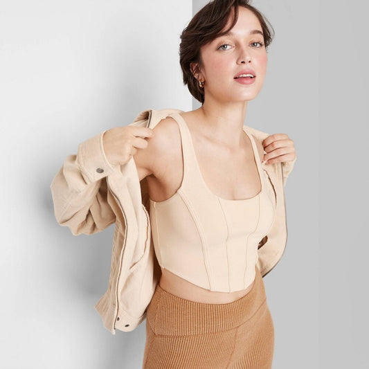 Camiseta sin mangas con corsé Wild Fable para mujer, con forro frontal elástico, color beige- talla S