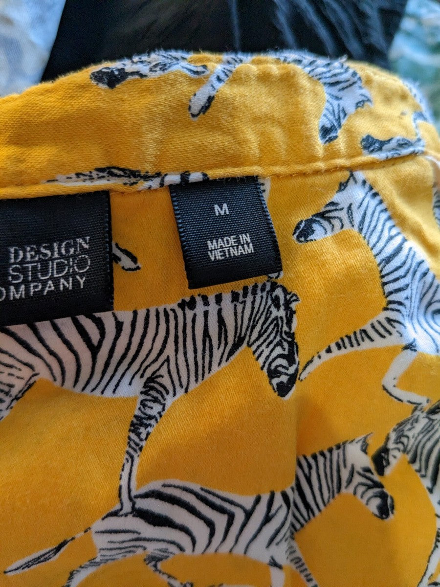 Blusa - 7th Avenue Henley Top Pullover Cebra Novedad Safari Amarillo Animal - Talla Mediana M