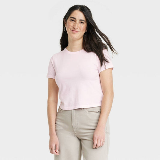 Blusa /Camiseta -Universal Thread - Shrunken Manga Corta Mujer , Algodón Rosa- talla XS