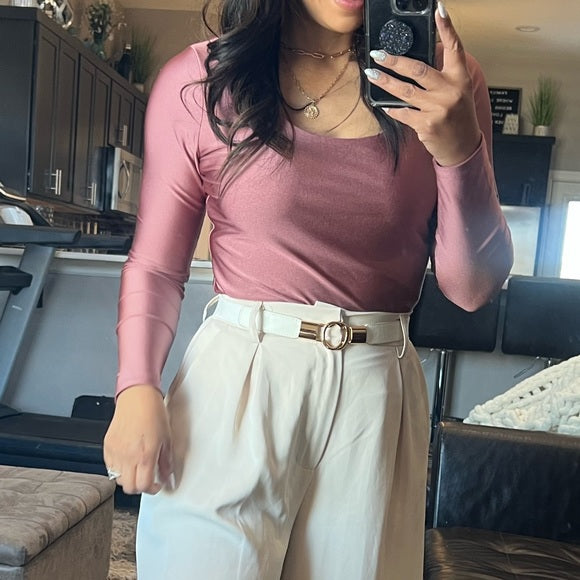 Blusa acabado satinado  de manga larga y corte entallado para mujer - A New Day™ Rosa - talla XS