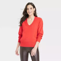 Suéter con cuello en V de calibre fino para mujer - a new day - talla S