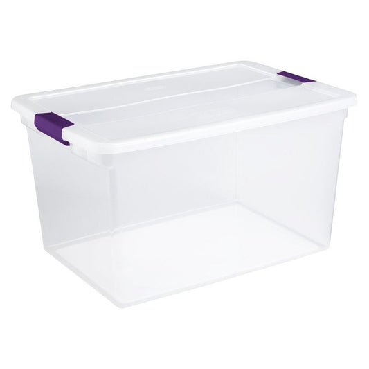 Sterilite 66qt ClearView Latch Box Clear con pestillos morados