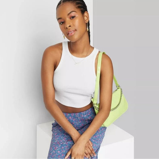 Top corto acanalado blanco Wild Fable Talla L