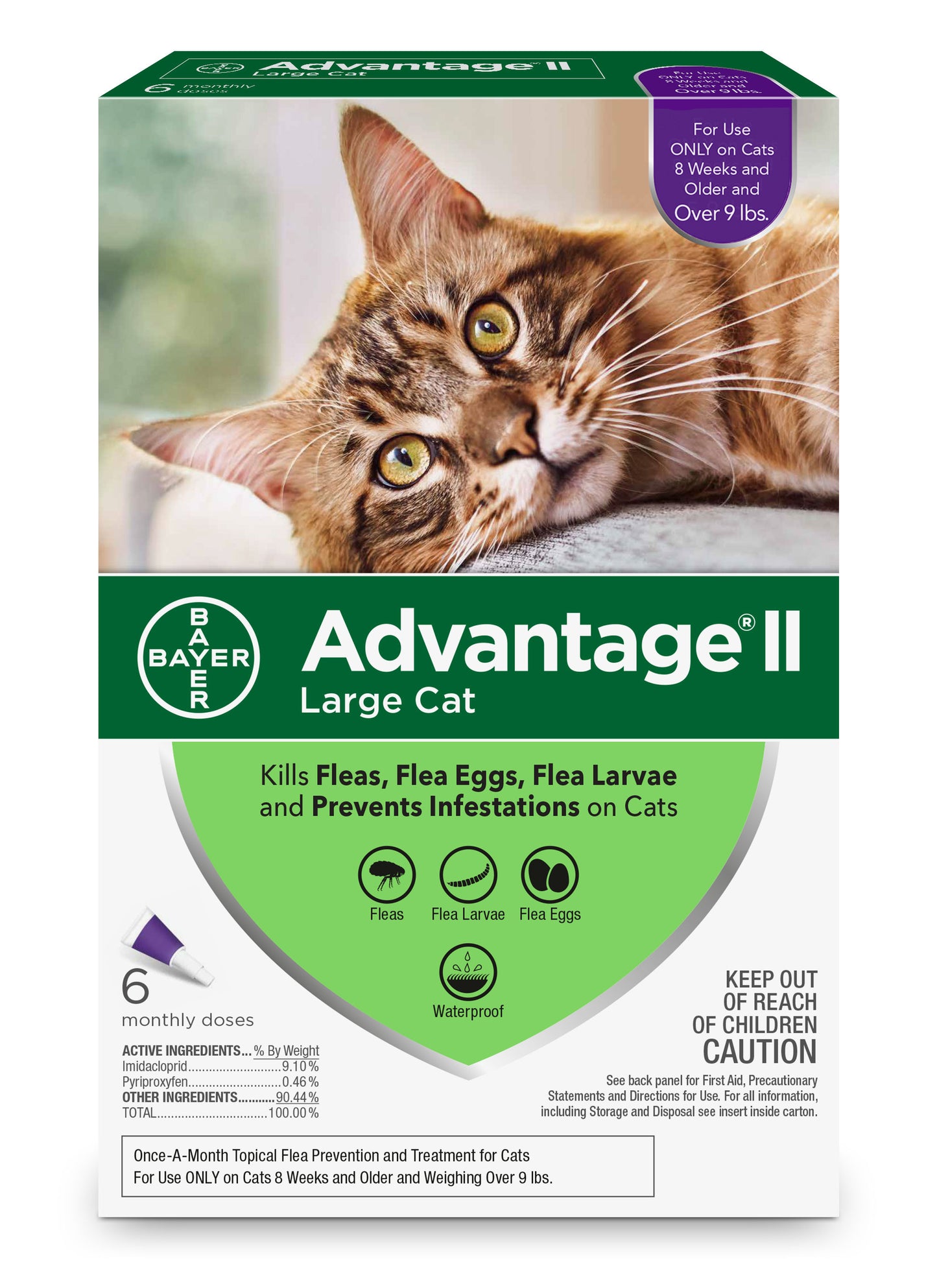 Gato grande Elanco Advantage II de más de 9 libras - 6 dosis mensuales