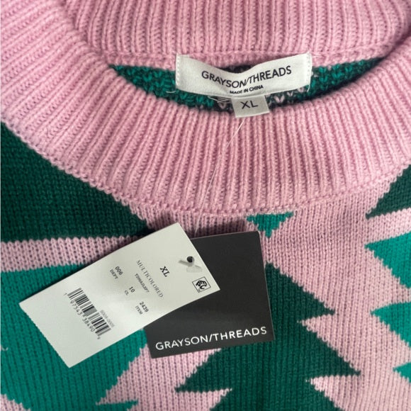 GRAYSON THREADS MUJER ÁRBOL DE NAVIDAD GRÁFICO SUÉTER - Talla XL, Rosa