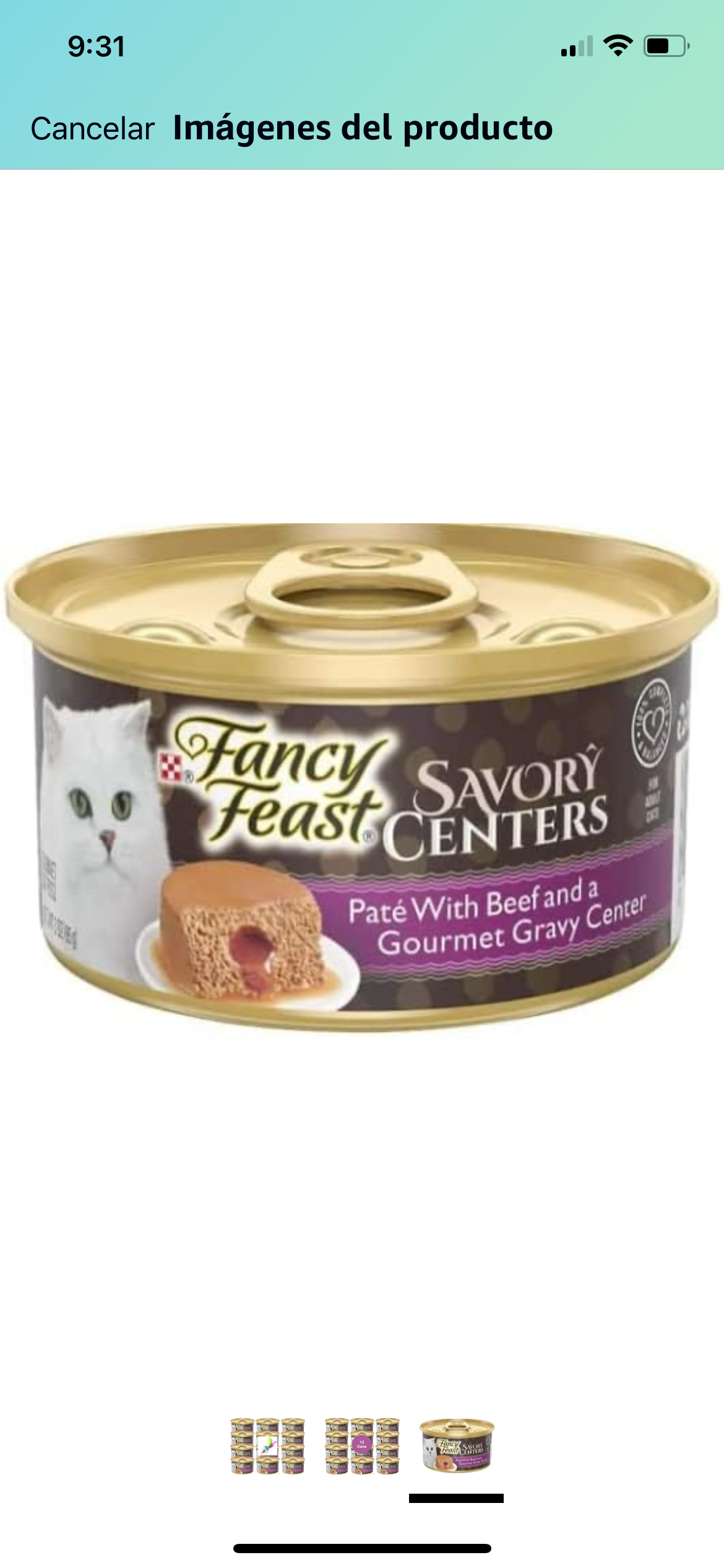 Fancy Feast - Comida húmeda para gatos, paté Savory Centers con carne de res y un centro de salsa gourmet, 3 onzas