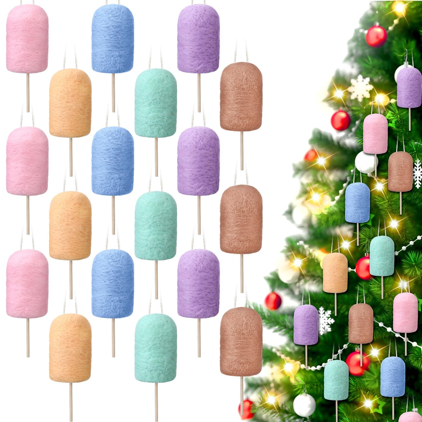 24 piezas de adornos de caramelo para árbol de Navidad, decoración de piruletas de fieltro de Navidad, macarrones, artesanías, adornos colgantes de lana para árbol de Navidad, decoración del hogar, fiesta de vacaciones