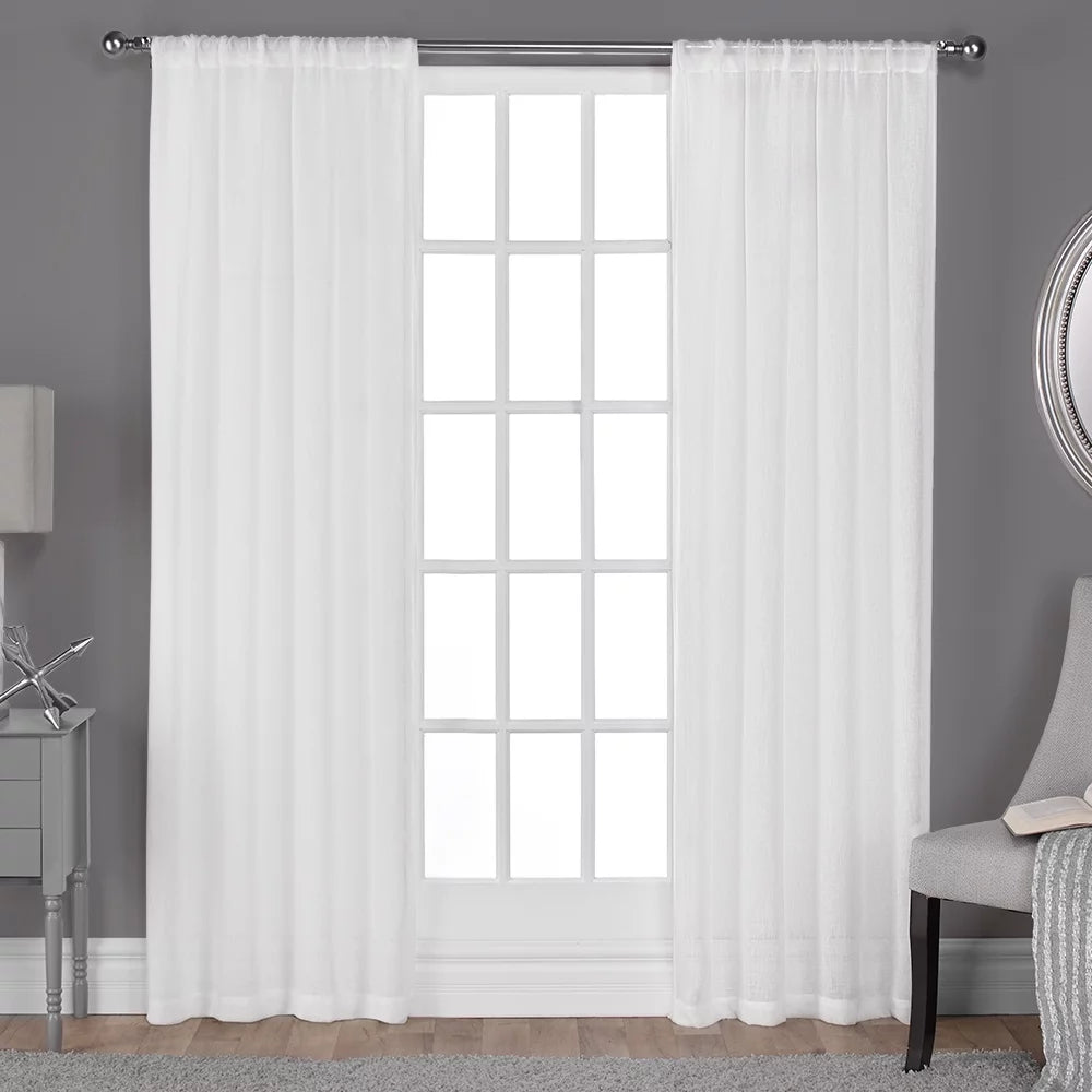 Cortinas exclusivas para el hogar, par de paneles de cortinas de bolsillo Jacquard Sheer Rod con aspecto de lino con textura belga, 50x108, blanco de invierno