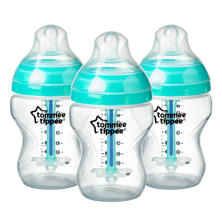 Biberones anticólicos Tommee Tippee (9 oz, 3 unidades) | Pezón similar al pecho de flujo lento, ventilación anticólico único