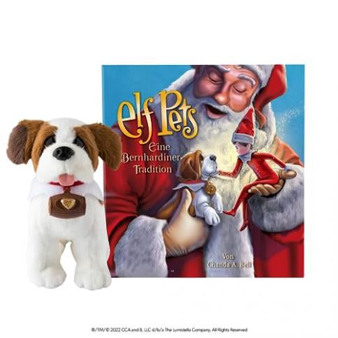 Mascotas de elfo: Una tradición de San Bernardo: incluye un libro de cuentos de tapa dura bellamente ilustrado, un animal de peluche de San Bernardo de elfo abrazable con dije de barril y certificado de adopción oficial