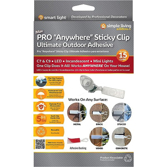 Max Pro Anywhere - Clip adhesivo para exteriores (15 clips)