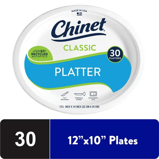 Platos de papel desechables Chinet Classic Premium, 12 5⁄8 x10", 30 unidades