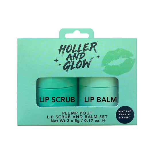 Juego de exfoliante y bálsamo labial Holler and Glow Plump Pout - Menta y vainilla - 0,17 oz/2ct