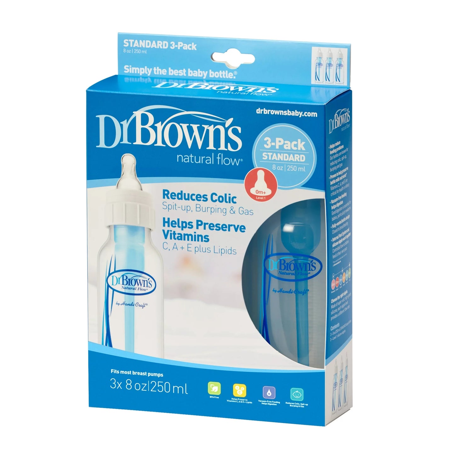 Biberones anticólicos Dr. Brown's Natural Flow - 8 oz - Paquete de 3