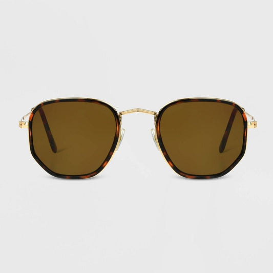 Gafas de sol redondas Geo de metal estrecho con estampado de cáscara de tortuga para mujer - Universal Thread™ Gold